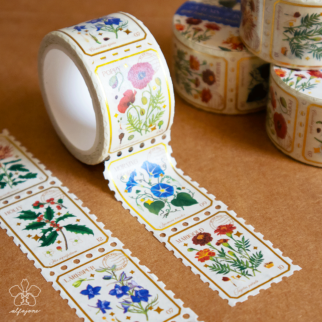 Autumn-Winter Blooms Gold Foiled Stamp Washi Tape
