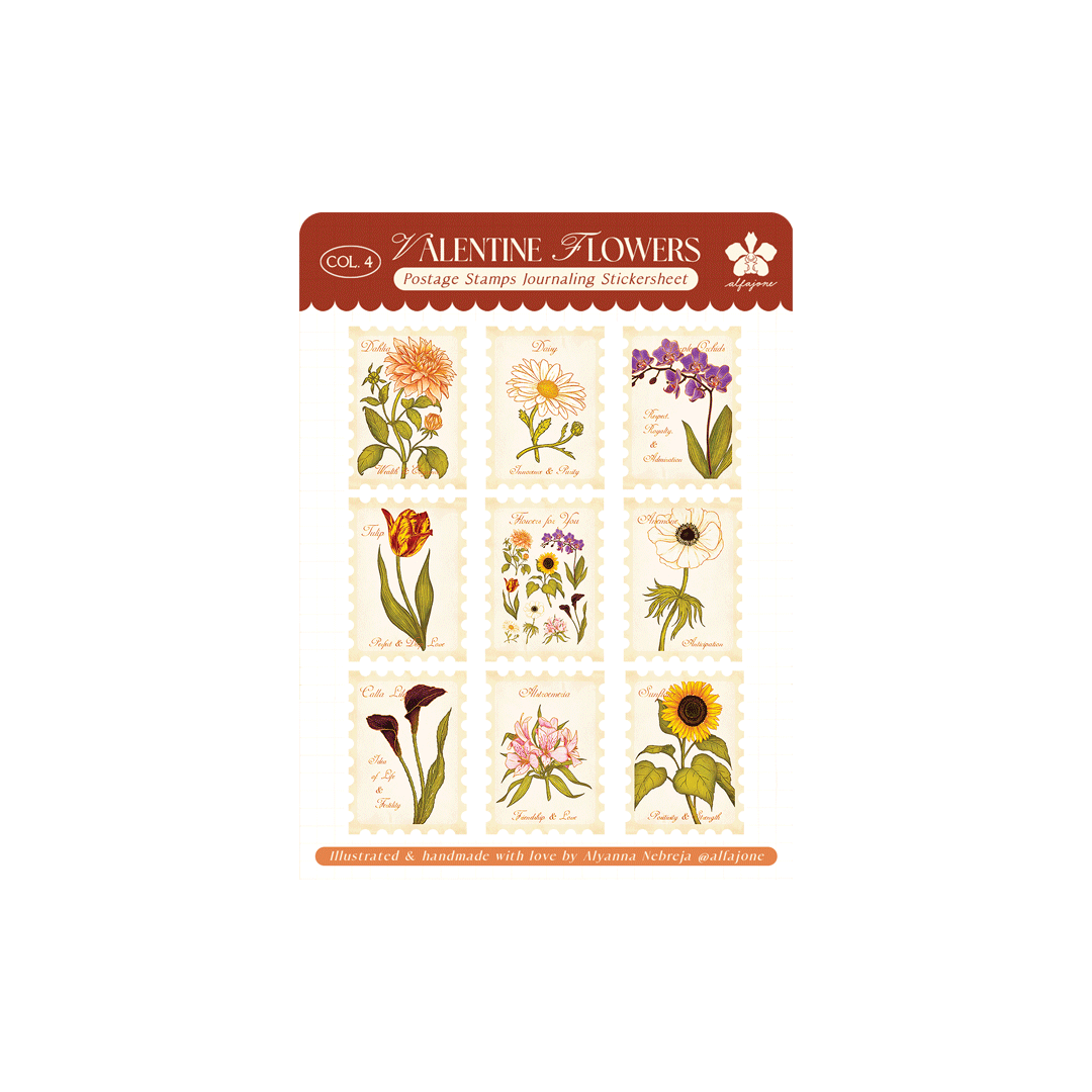 Valentine Flowers - Postage Stamps Journaling Sticker Sheet