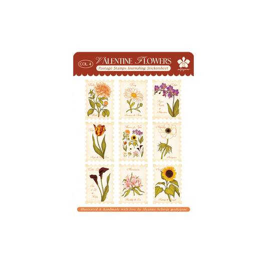 Valentine Flowers - Postage Stamps Journaling Sticker Sheet
