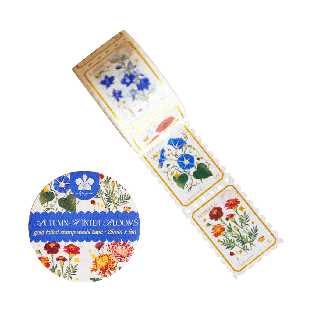Autumn-Winter Blooms Gold Foiled Stamp Washi Tape