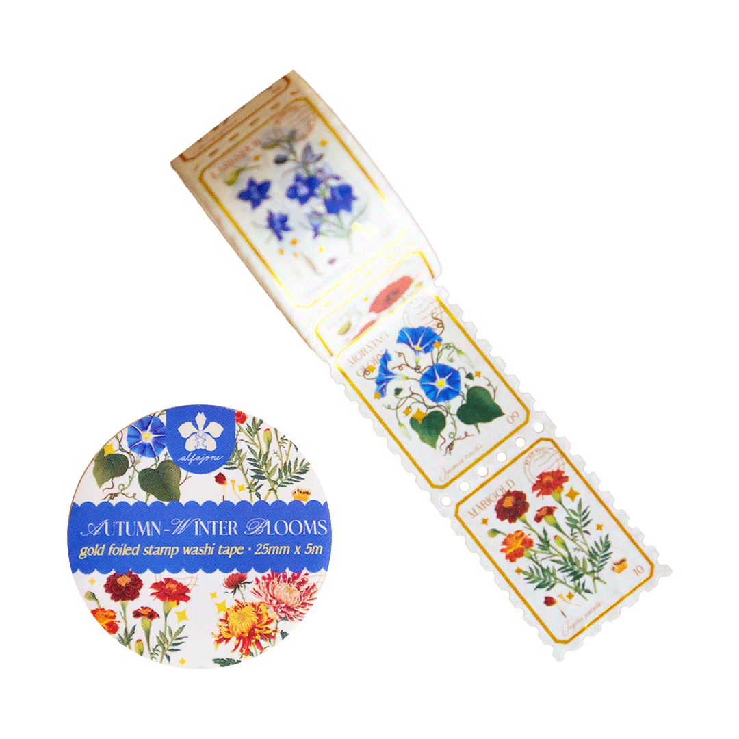 Autumn-Winter Blooms Gold Foiled Stamp Washi Tape