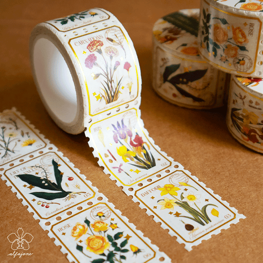 Spring-Summer Blooms Gold Foiled Stamp Washi Tape