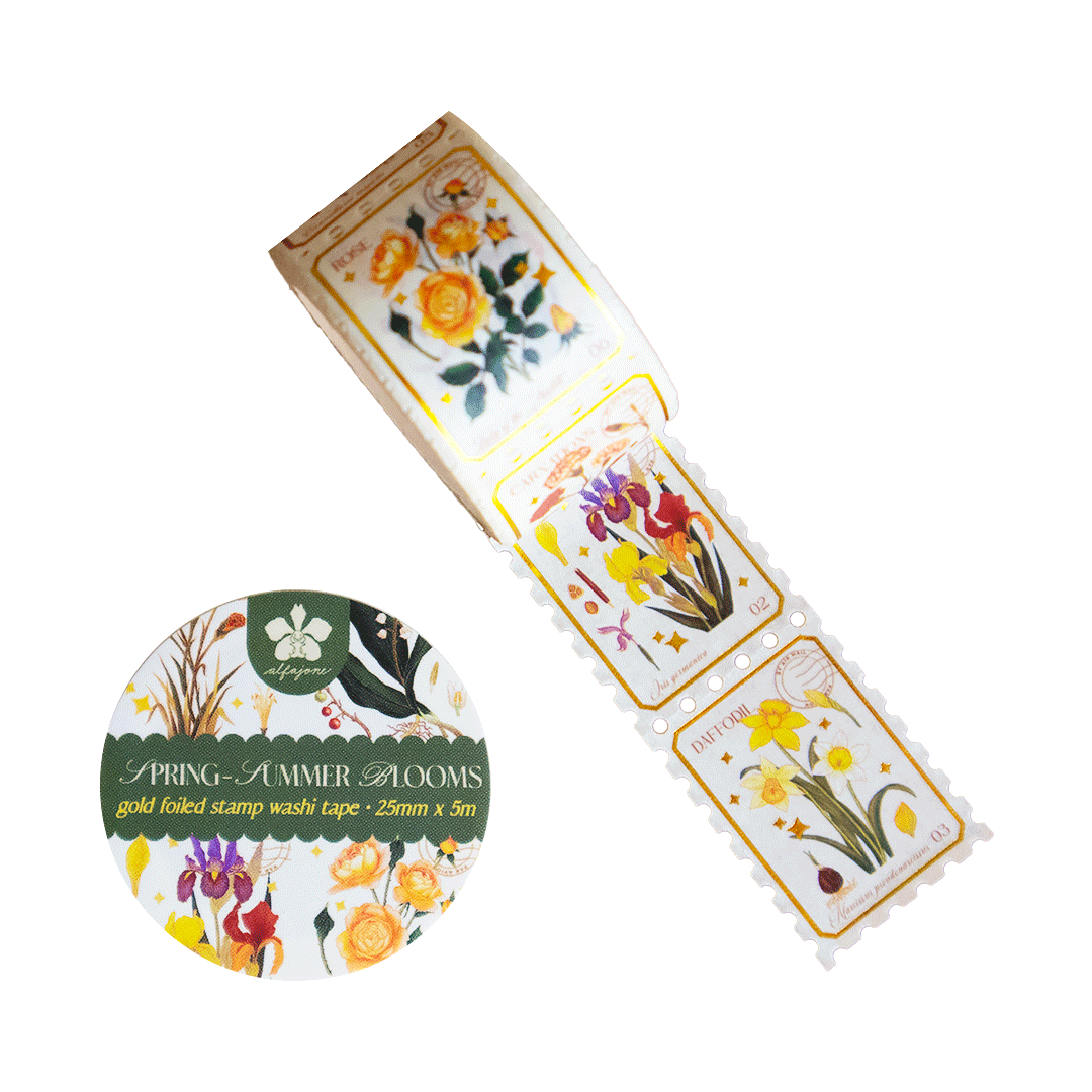Spring-Summer Blooms Gold Foiled Stamp Washi Tape