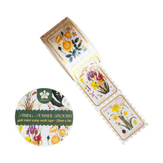 Spring-Summer Blooms Gold Foiled Stamp Washi Tape